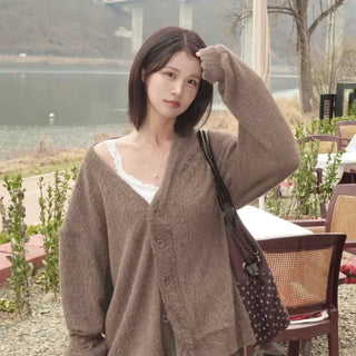 Oversized V-neck Short Knit Cardigan