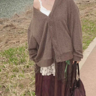 Oversized V-neck Short Knit Cardigan