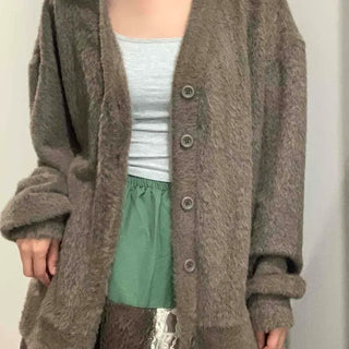 Oversized V-neck Short Knit Cardigan