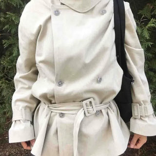 Loose Fit Double Button Lafen Collar Buckle Short Trench Coat