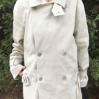 Loose Fit Double Button Lafen Collar Buckle Short Trench Coat