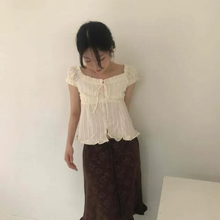 Tone-on-Tone Floral Ruffle Hemi Straight Midi Skirt