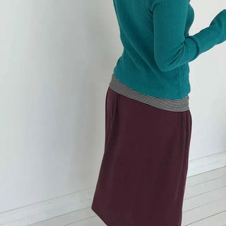 Striped Band Ribbon Tie Flare A-Line Midi Skirt