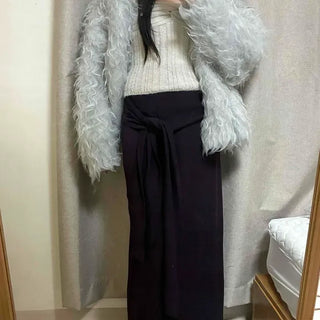 Oversized Plain V-neck Short Long Sleeve Cardigan