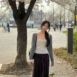 Plain Button V-Neck Long Sleeve Short Cardigan