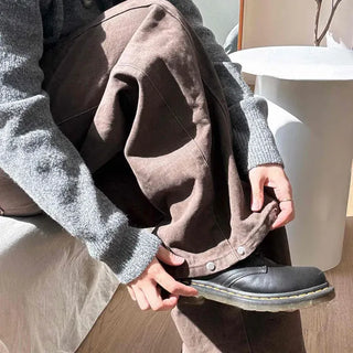 Simple Trendy Buckle Hem Long Pants