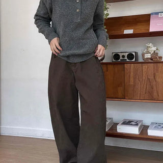 Simple Trendy Buckle Hem Long Pants