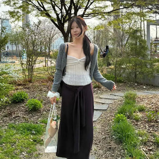 Loose-fit Ribbon A-line Long Skirt