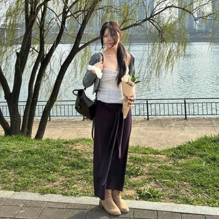 Loose-fit Ribbon A-line Long Skirt