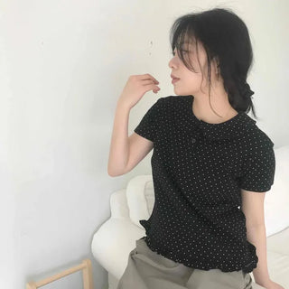 Regular Fit Dot Frill Collar Short Sleeve T-Shirt