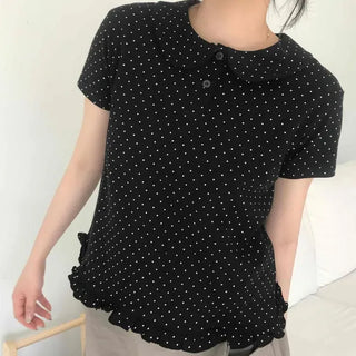 Regular Fit Dot Frill Collar Short Sleeve T-Shirt