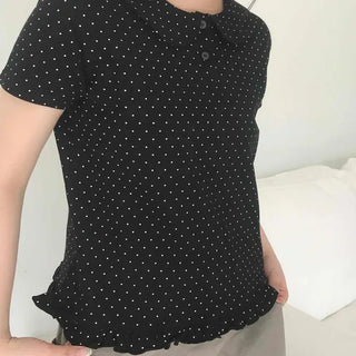 Regular Fit Dot Frill Collar Short Sleeve T-Shirt