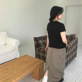 Loose Fit Cargo Pocket String Straight H-Line Skirt