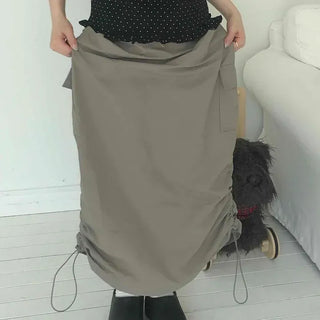 Loose Fit Cargo Pocket String Straight H-Line Skirt