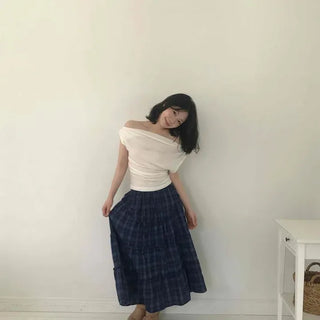 Drape Off-Shoulder Short Plain Short-Sleeve T-Shirt