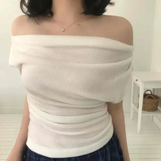 Drape Off-Shoulder Short Plain Short-Sleeve T-Shirt