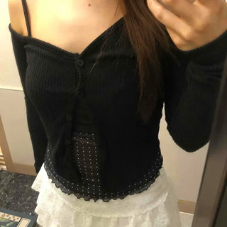 Slim Fit One-Shoulder Ribbed Long Sleeve Short Cardigan