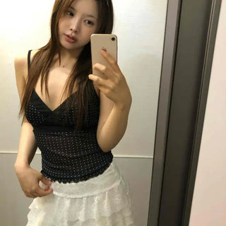 Fitted Dot Frill V-Neck Sleeveless