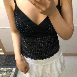 Fitted Dot Frill V-Neck Sleeveless