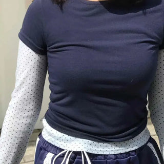 Regular Fit Layered Dot Round Neck Long Sleeve T-shirt