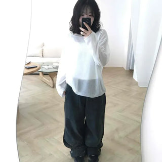 Loose Fit Button Snap Wide Long Pants