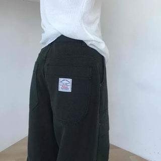 Loose Fit Button Snap Wide Long Pants