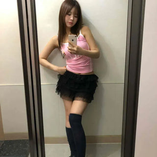 Frill See-through Tiered Short Shorts