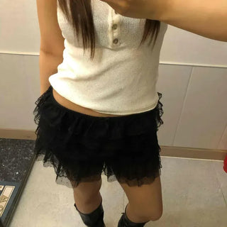 Frill See-through Tiered Short Shorts