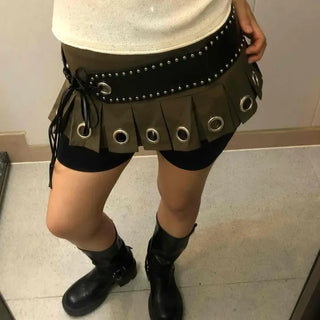 Eyelet Stud Pleated Mini Skirt