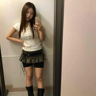Eyelet Stud Pleated Mini Skirt