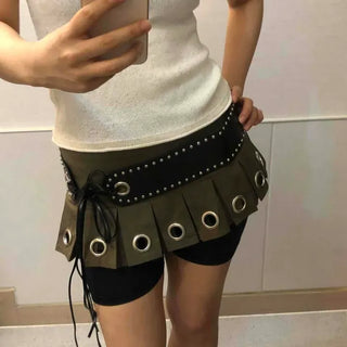 Eyelet Stud Pleated Mini Skirt