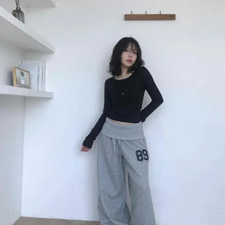 Loose Fit Numbering Wide Long Pants