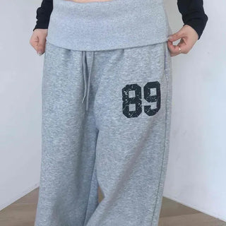 Loose Fit Numbering Wide Long Pants