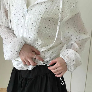 Loose Fit Polka Dot Zipper Shirred Full-Zip Short Windbreaker