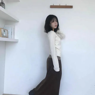 Loose-fit String H-line Straight Daily Long Skirt