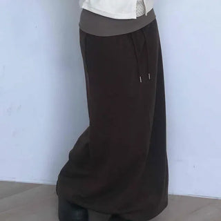 Loose-fit String H-line Straight Daily Long Skirt