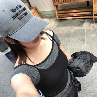 Slim Fit Plain Strap Casual Daily Short Sleeve T-shirt