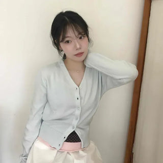 Regular Fit Plain Button-Down Long Sleeve Cardigan
