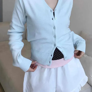 Regular Fit Plain Button-Down Long Sleeve Cardigan