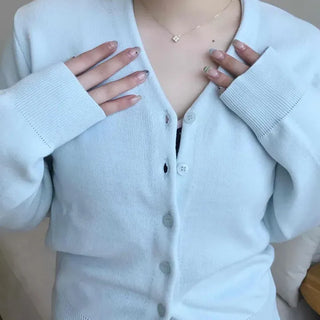 Regular Fit Plain Button-Down Long Sleeve Cardigan