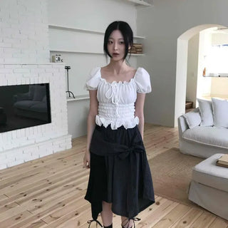 Check Ribbon Layered Wrap A-Line Midi Skirt