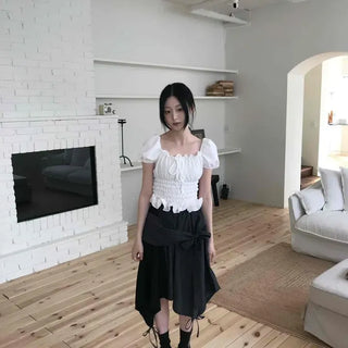 Check Ribbon Layered Wrap A-Line Midi Skirt
