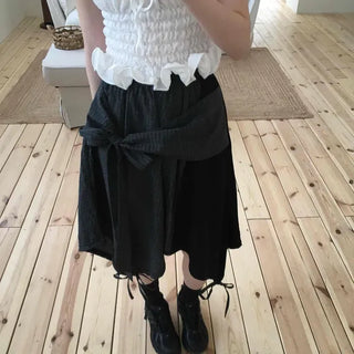 Check Ribbon Layered Wrap A-Line Midi Skirt