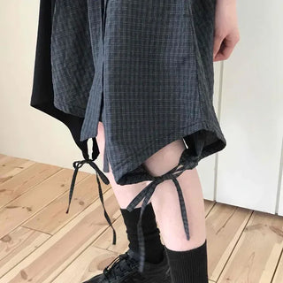 Check Ribbon Layered Wrap A-Line Midi Skirt