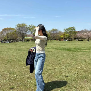 Loose-fit Washed Button-up Wide Long Pants
