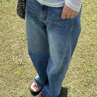 Loose-fit Washed Button-up Wide Long Pants