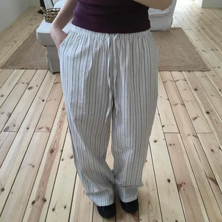 Loose Fit Striped String Wide Daily Long Pants