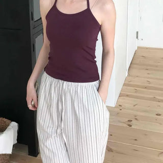 Loose Fit Striped String Wide Daily Long Pants
