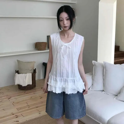 Loose-fit Washed Wide Casual Bermuda Denim Shorts