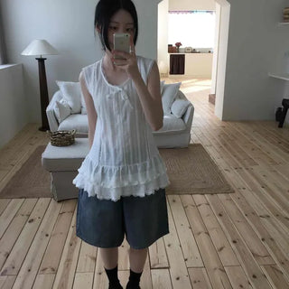Loose-fit Washed Wide Casual Bermuda Denim Shorts